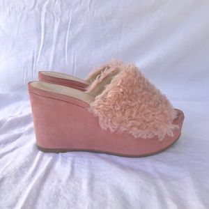 Dee Keller Pink Shearling McKay Wedge